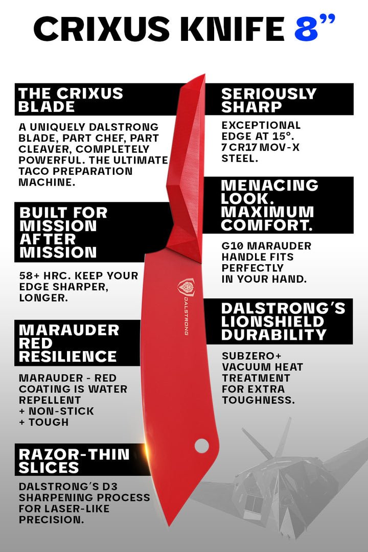 Chef & Cleaver Hybrid Knife 8" | The Crixus | Shadow Black Series | RED Edition | Dalstrong ©