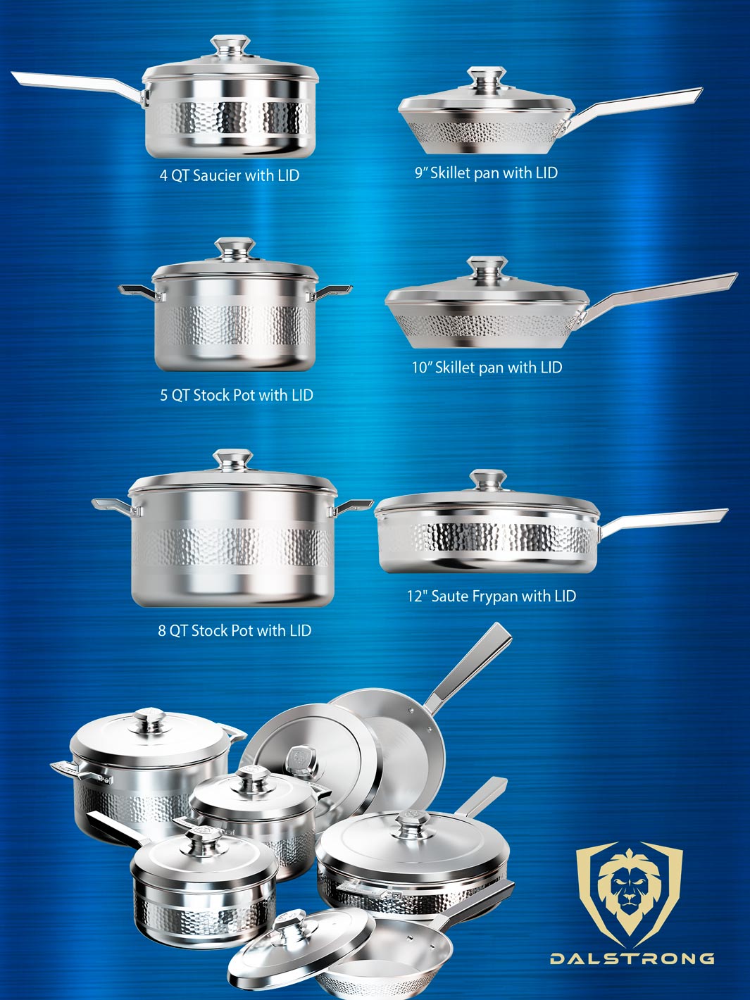 12 Piece Cookware Set | Silver | Avalon Series | Dalstrong ©
