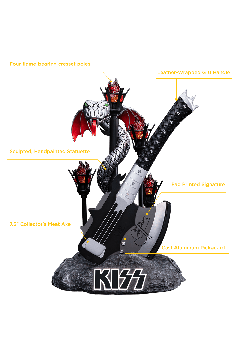 KISS™ x StudioForge™ | Gene Simmons’ HELLFIRE DEMON AXE | 7.5” Collector’s Meat Axe & Display Stand