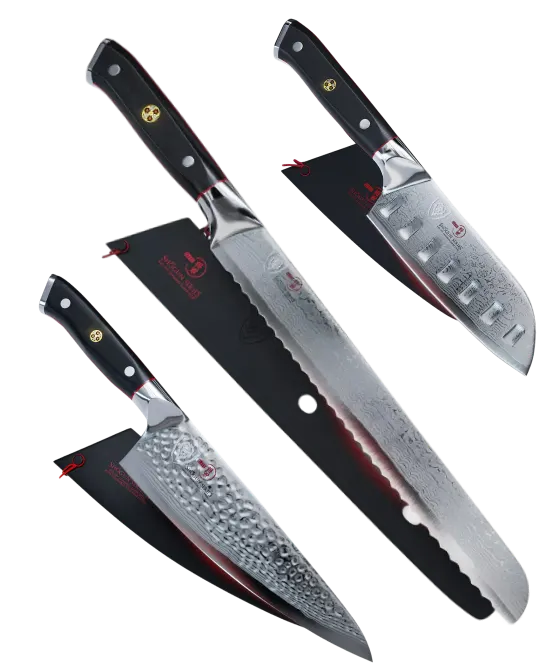 Shogun Core Kitchen Trio | 8" Chef's Knife + 7" Santoku + Serrated Bread Knife