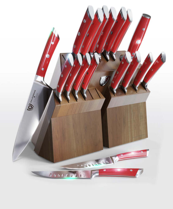 18-piece Colossal Knife Set with Block | Red Handles | Gladiator Series | Knives NSF Certified | Dalstrong ©