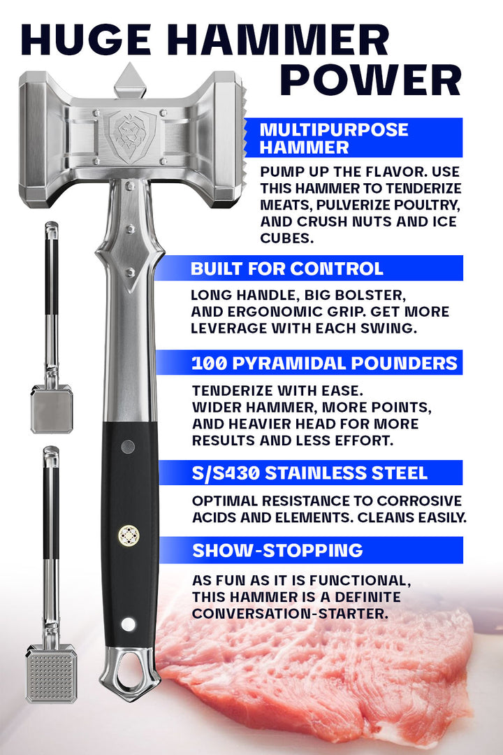 Meat Tenderizer 15" | Dual Sided, Heavy Duty & Extra-Large Hammer | Dalstrong ©