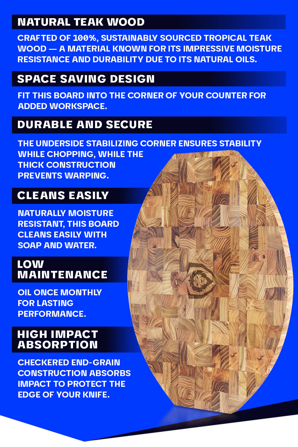 Corner Cutting Board | Natural Teak Wood | Dalstrong ©