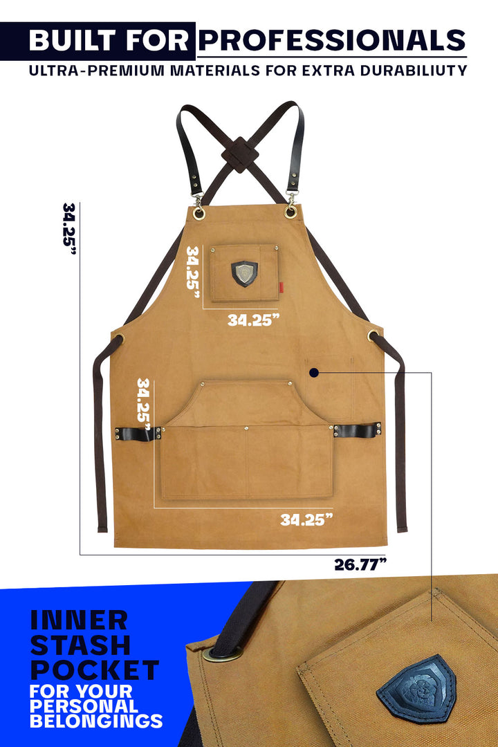 Professional Chef Apron | Brown 'Desert Drifter' | Heavy-Duty Waxed Canvas | Dalstrong ©