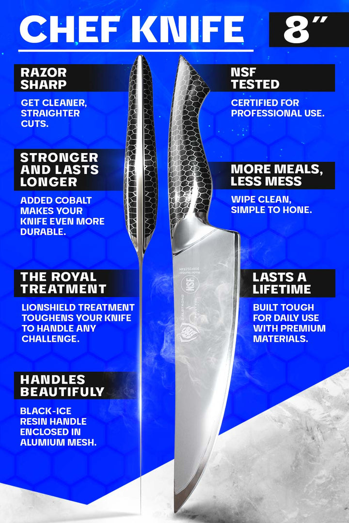 Chef's Knife 8" | Dark Ice Edition | Frost Fire Series | NSF Certified | Dalstrong ©