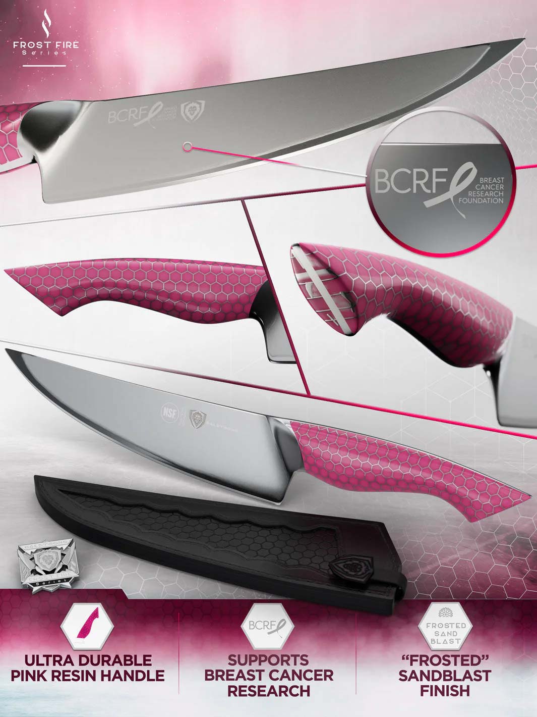 Chef's Knife 8" | Pink - Breast Cancer Awareness Edition | Frost Fire Series | NSF Certified Dalstrong ©
