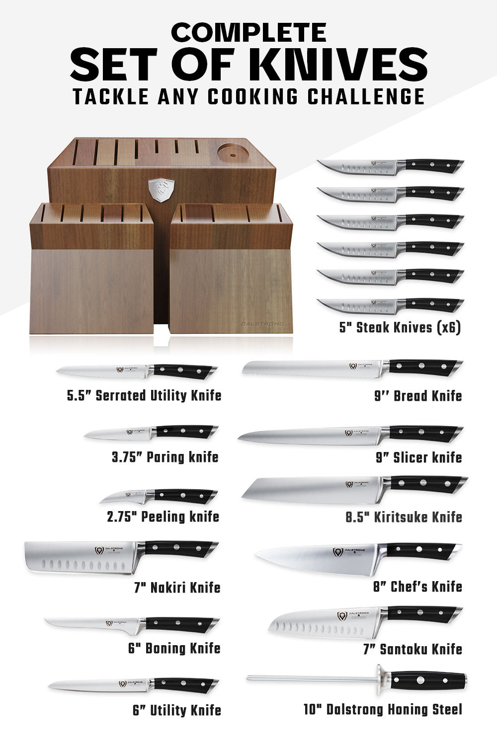 18 Piece Colossal Knife Set with Block | Gladiator Series | Knives NSF Certified | Dalstrong ©