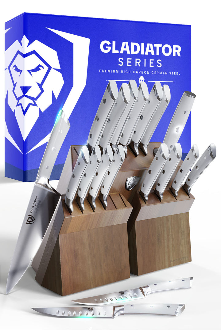 18-piece Colossal Knife Set with Block | White Handles | Gladiator Series | Knives NSF Certified | Dalstrong ©