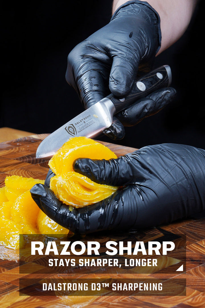 Gladiator Series Essentials |  8" Chef's Knife + 3.5" Paring Knife + 10" Serrated Bread Knife + Lionswood Teak Cutting Board