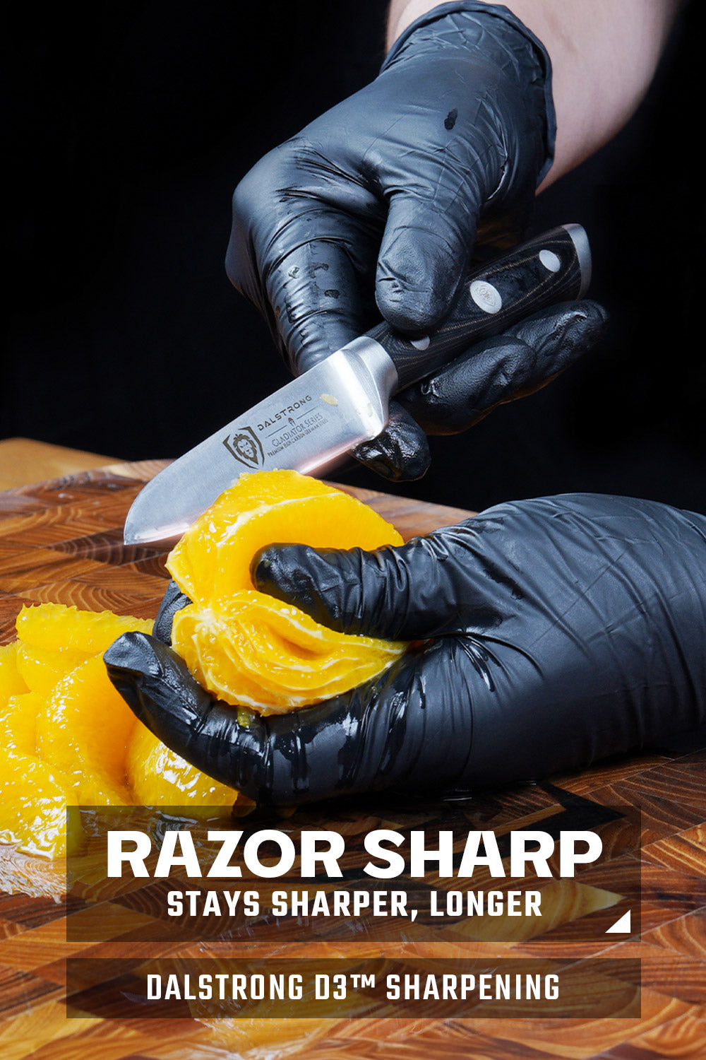 Gladiator Series Essentials |  8" Chef's Knife + 3.5" Paring Knife + 10" Serrated Bread Knife + Lionswood Teak Cutting Board