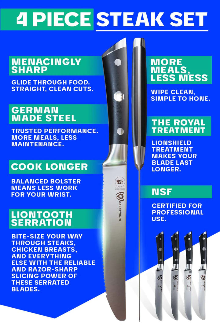 4-Piece Serrated Steak Knife Set | Gladiator Series | NSF Certified | Dalstrong ©