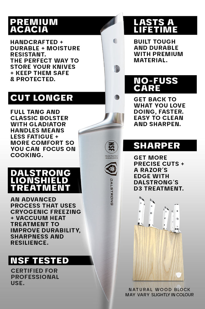 8-Piece Knife Block Set White | Gladiator Series | Knives NSF Certified | Dalstrong ©