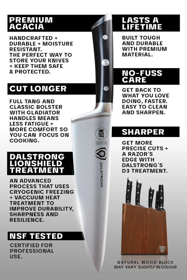 8-Piece Knife Block Set | Gladiator Series | Knives NSF Certified | Dalstrong ©