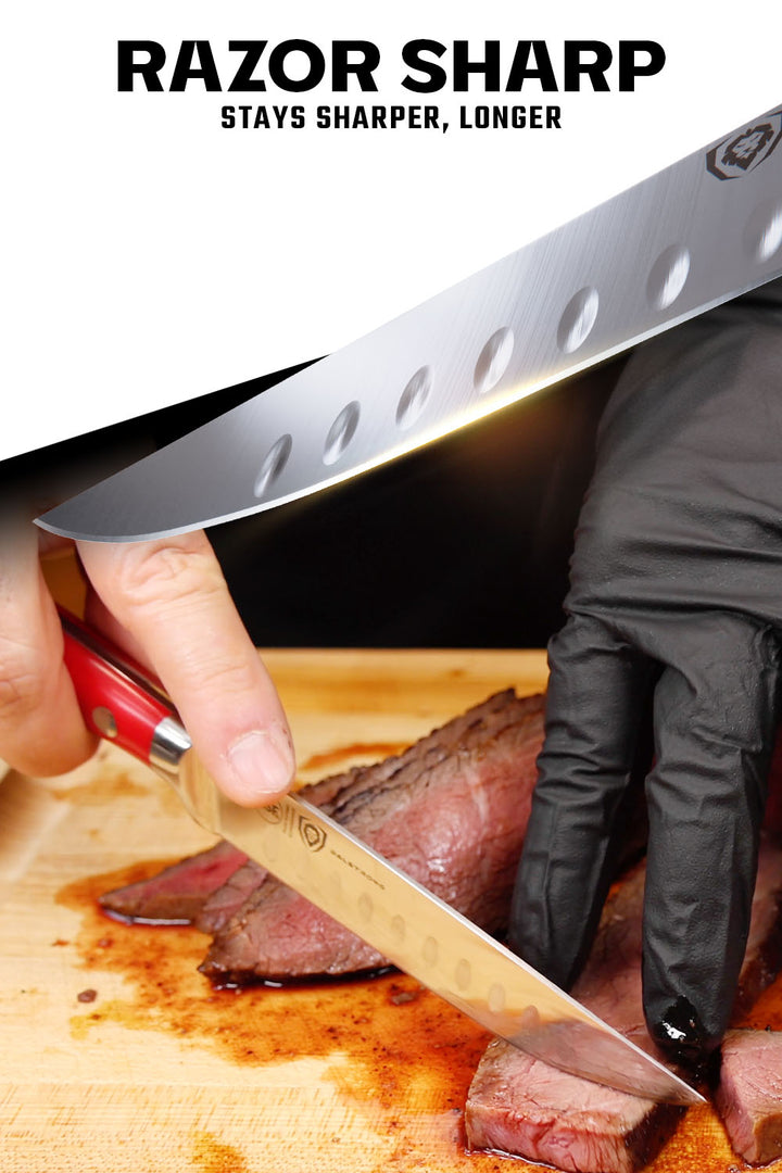8-Piece Steak Knife Set | Red ABS Handles with Storage Block | Gladiator Series | Knives NSF Certified | Dalstrong ©