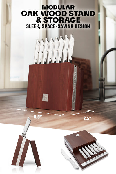 8 Piece Steak Knife Set with Storage Block | White ABS Handle | Gladiator Series | Dalstrong ©