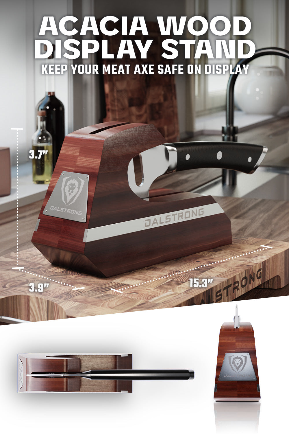 Meat Chopper 8" with Acacia Wood Stand | Gladiator Series | NSF Certified | Dalstrong ©