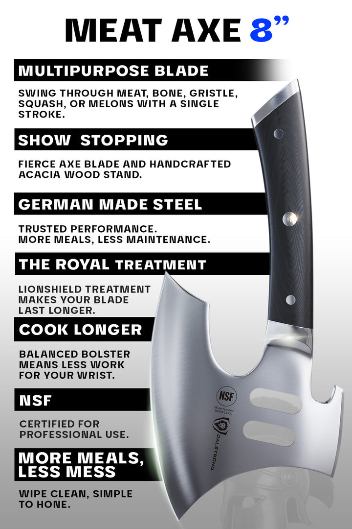 Meat Chopper 8" with Acacia Wood Stand | Gladiator Series | NSF Certified | Dalstrong ©