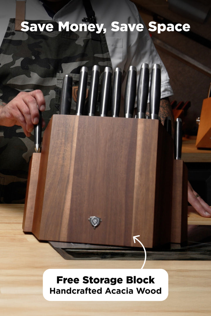 The Gladiator Bundle | 18-Pc Colossal Knife Set + Lionswood Teak Cutting Board