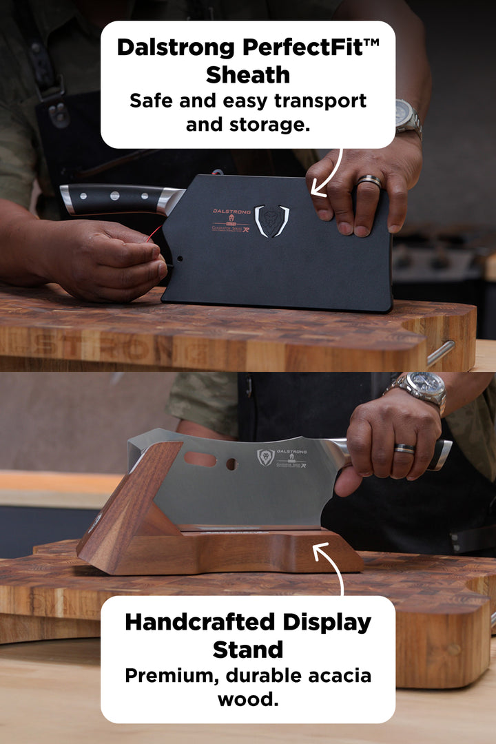 Meat Prep Bundle | 9" Obliterator Meat Cleaver with Stand + 8" Chef & Cleaver Hybrid Crixus Knife