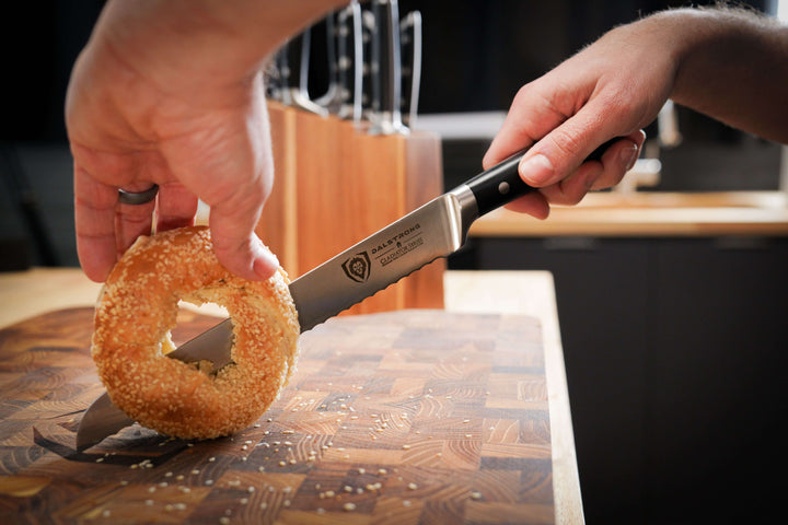 Gladiator Series Essentials |  8" Chef's Knife + 3.5" Paring Knife + 10" Serrated Bread Knife + Lionswood Teak Cutting Board