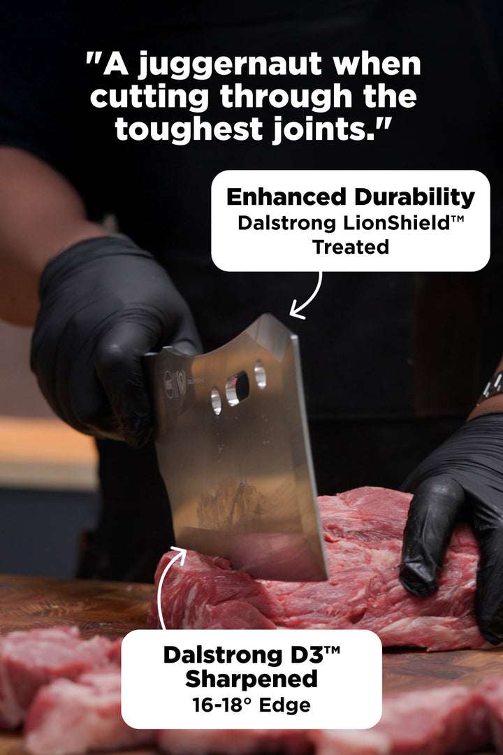 Meat Prep Bundle | 9" Obliterator Meat Cleaver with Stand + 8" Chef & Cleaver Hybrid Crixus Knife