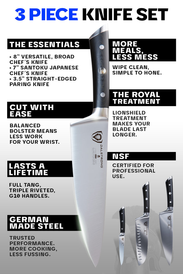 3-Piece Knife Set | Chef - Santoku - Paring | Gladiator Series Elite | NSF Certified | Dalstrong ©