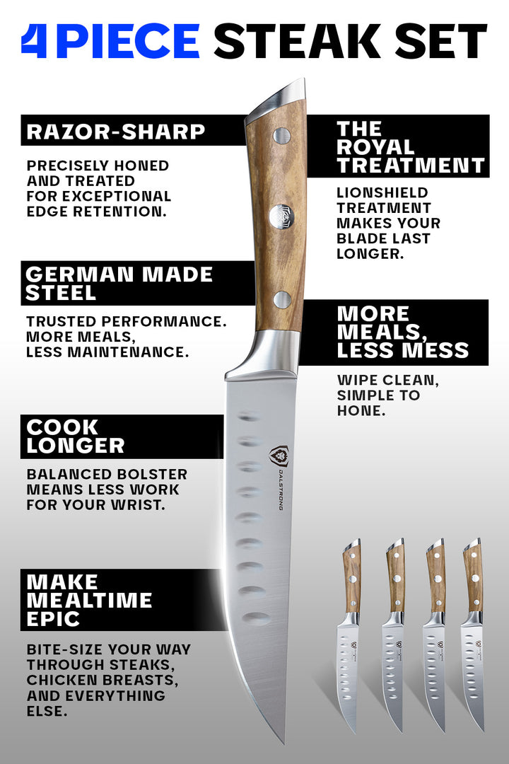 4-Piece Steak Knife Set 5" | Olive Wood Handle | Gladiator Series | Dalstrong ©