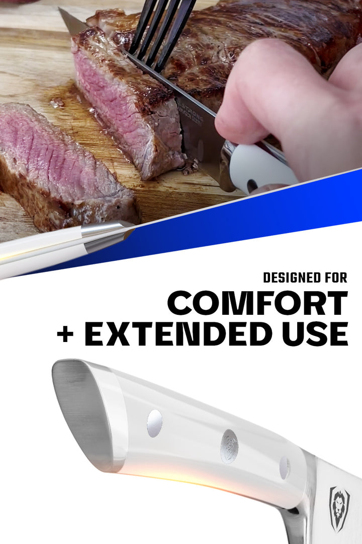 4 Piece Straight-Edge Steak Knife Set | White ABS Handles | Gladiator Series | Dalstrong ©