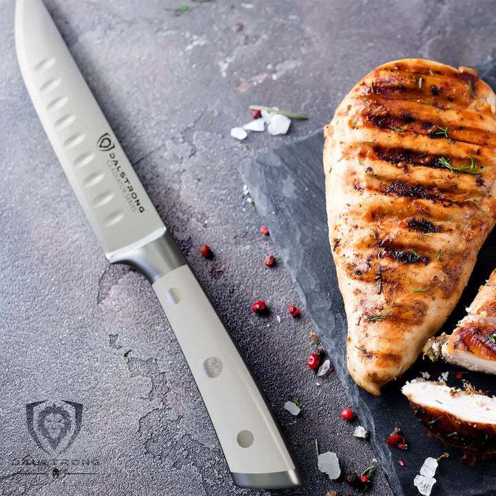4 Piece Straight-Edge Steak Knife Set | White ABS Handles | Gladiator Series | Dalstrong ©