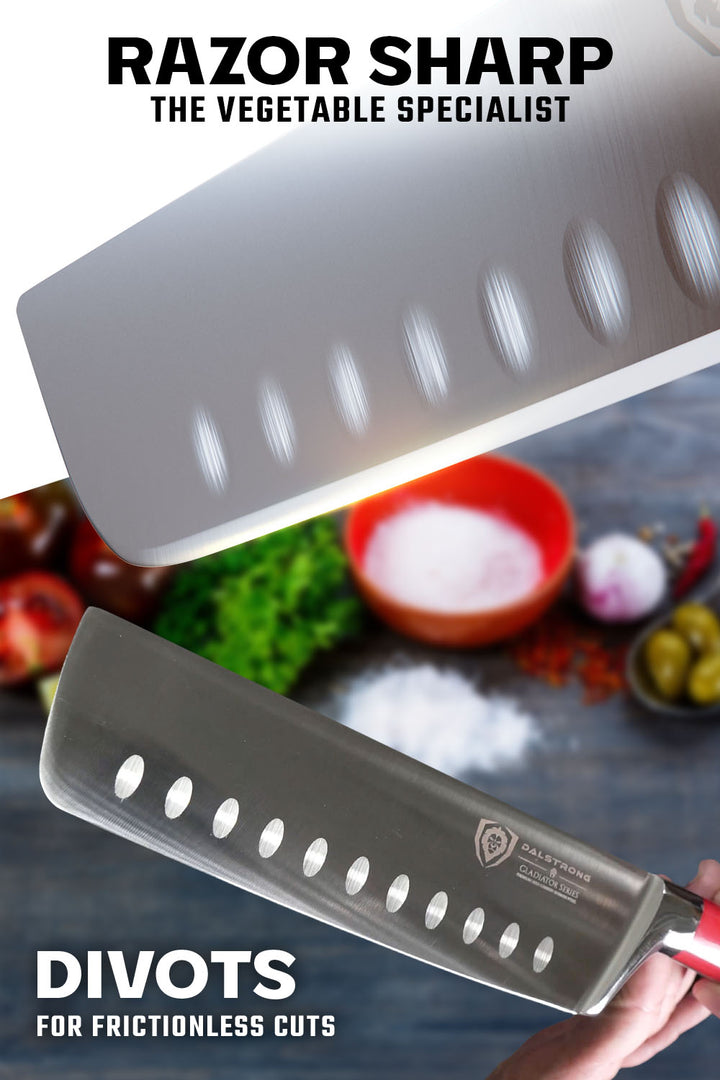 Nakiri Vegetable Knife 7" | Crimson Red ABS Handle | Gladiator Series | NSF Certified | Dalstrong ©