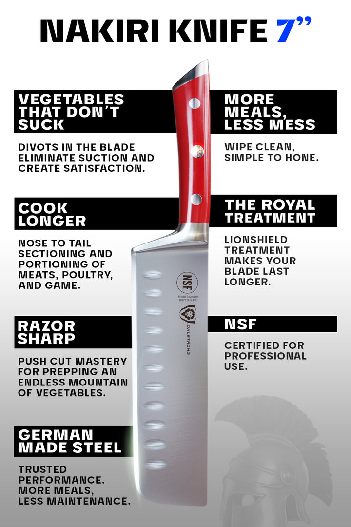 Nakiri Vegetable Knife 7" | Crimson Red ABS Handle | Gladiator Series | NSF Certified | Dalstrong ©