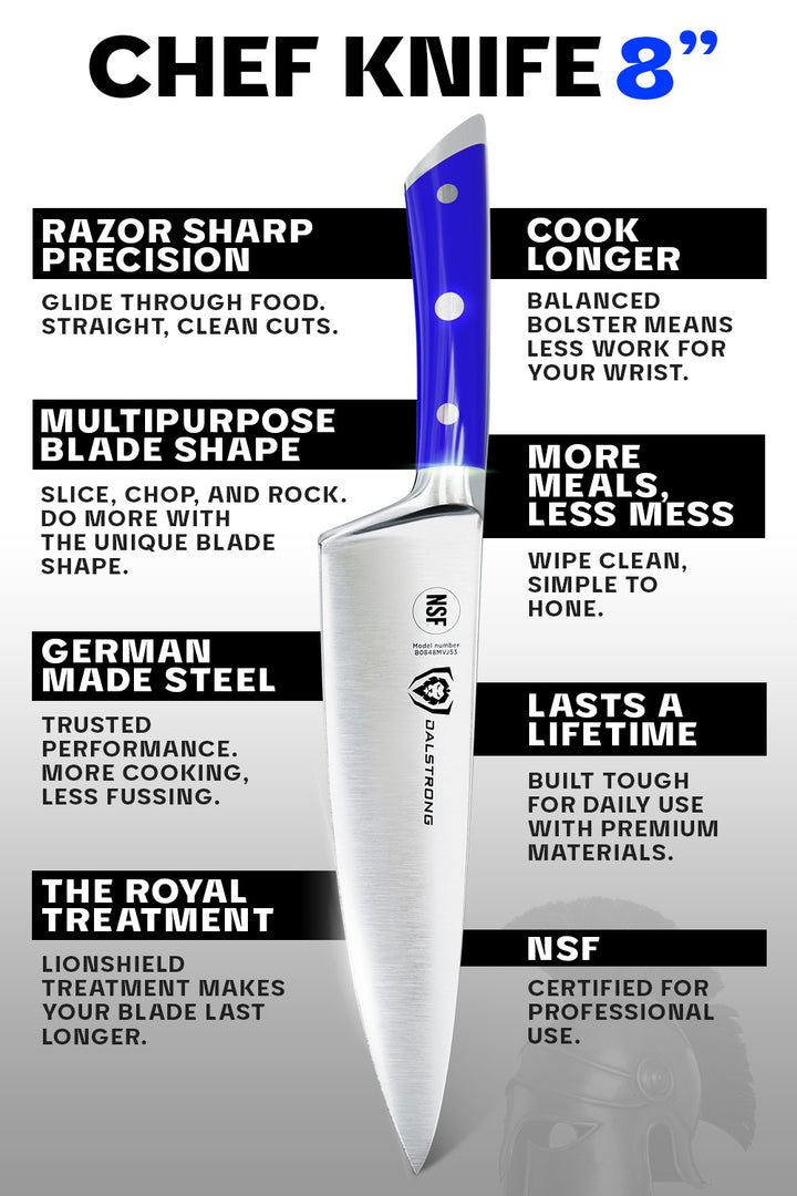 Chef's Knife 8" | Blue Handle | Gladiator Series | NSF Certified | Dalstrong ©