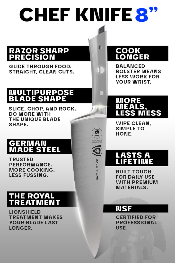 Chef Knife 8" | Grey ABS Handle | Gladiator Series | NSF Certified | Dalstrong ©