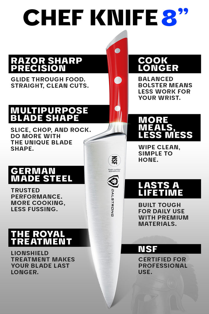 Chef's Knife 8" | Crimson Red Handle | Gladiator Series | NSF Certified | Dalstrong ©