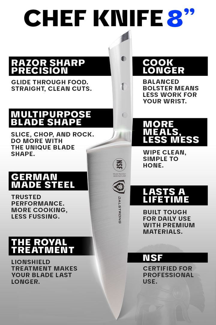 Chef's Knife 8" | Glacial White Handle | Gladiator Series | NSF Certified | Dalstrong ©