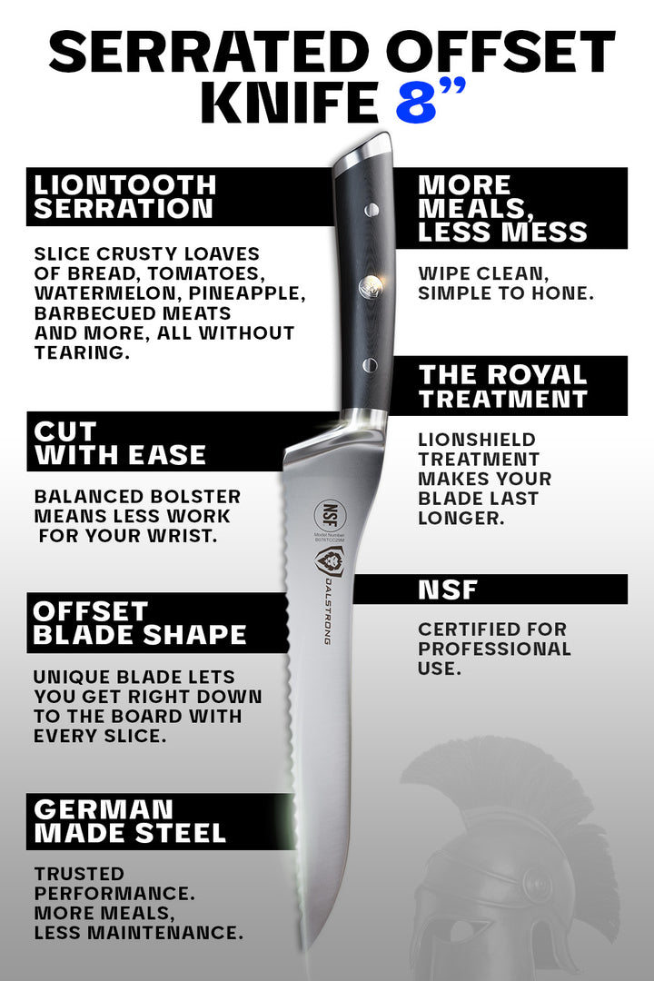 Serrated Offset Bread & Deli Knife 8" | Gladiator Series | NSF Certified | Dalstrong ©