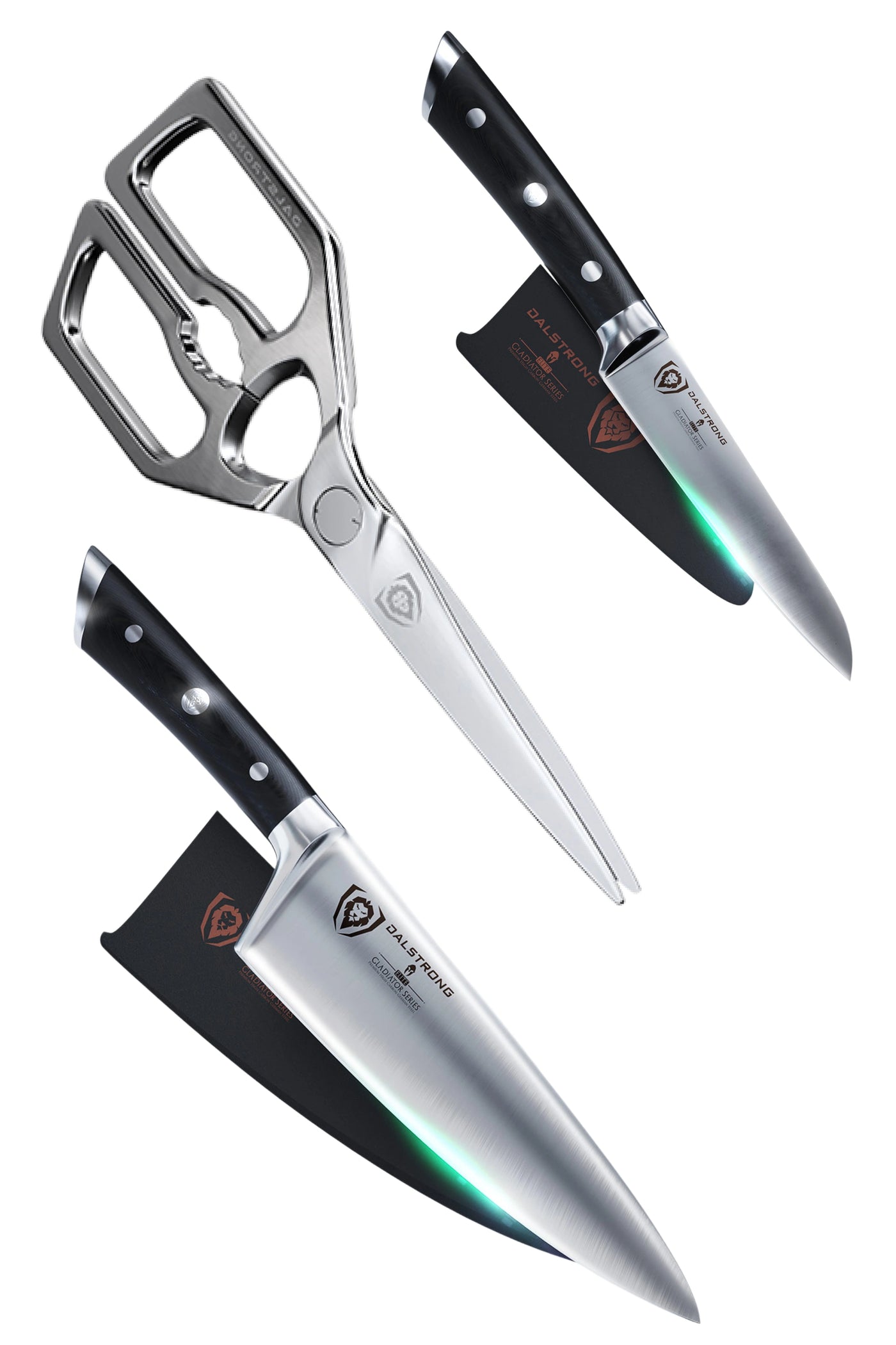 Home Chef Starter Bundle |  Shogun Series 8" Chef's Knife + 3.75" Paring Knife + Dalstrong Premium Kitchen Scissors