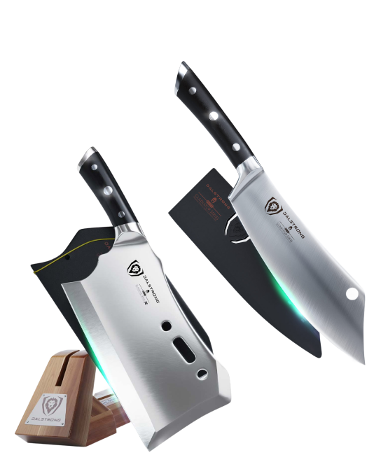 Meat Prep Bundle | 9" Obliterator Meat Cleaver with Stand + 8" Chef & Cleaver Hybrid Crixus Knife