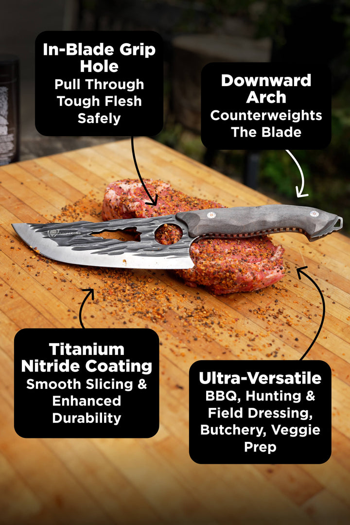 Meat Prep Bundle | Barbarian Series 9" Obliterator Meat Cleaver with Stand + 7" Venator Knife