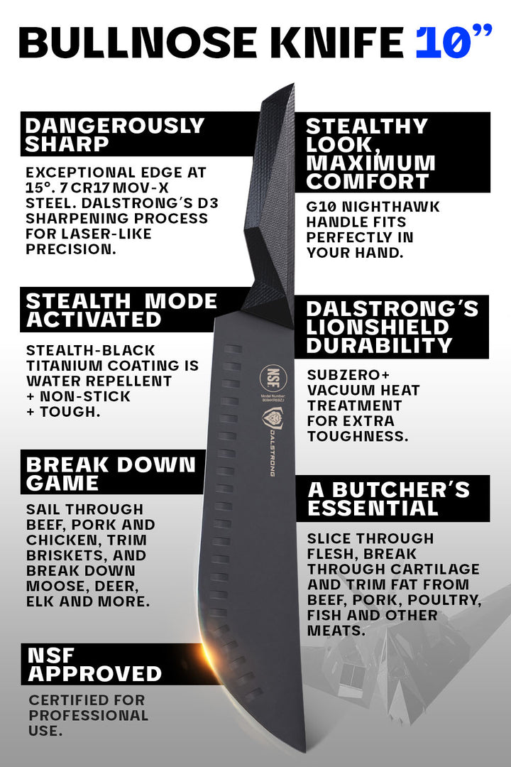 Bull Nose Butcher Knife 10" | Shadow Black Series | NSF Certified | Dalstrong ©