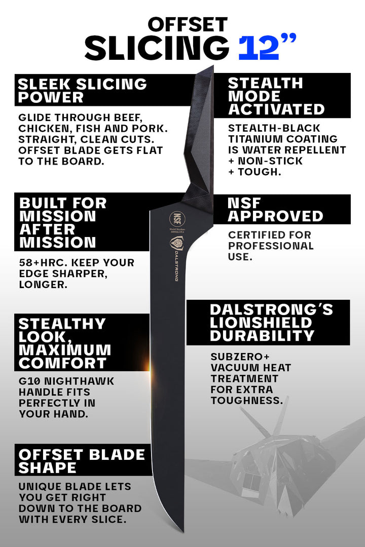 Slicing & Carving Knife 12" | Offset Blade | Shadow Black Series | NSF Certified | Dalstrong ©