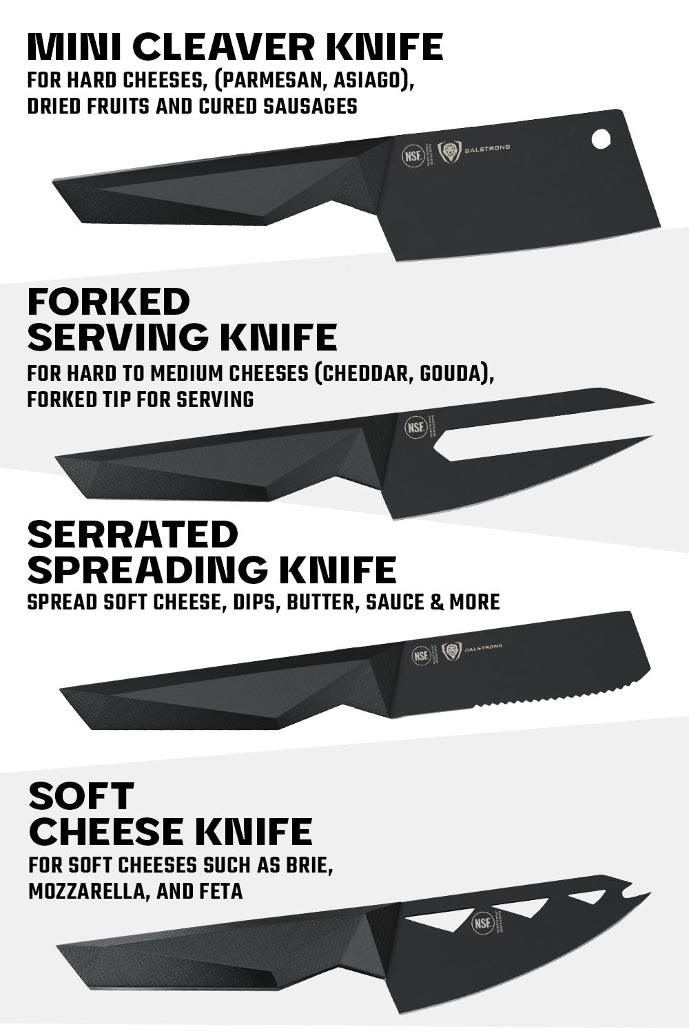 4-Piece Cheese Knife Set | Shadow Black Series | NSF Certified | Dalstrong ©