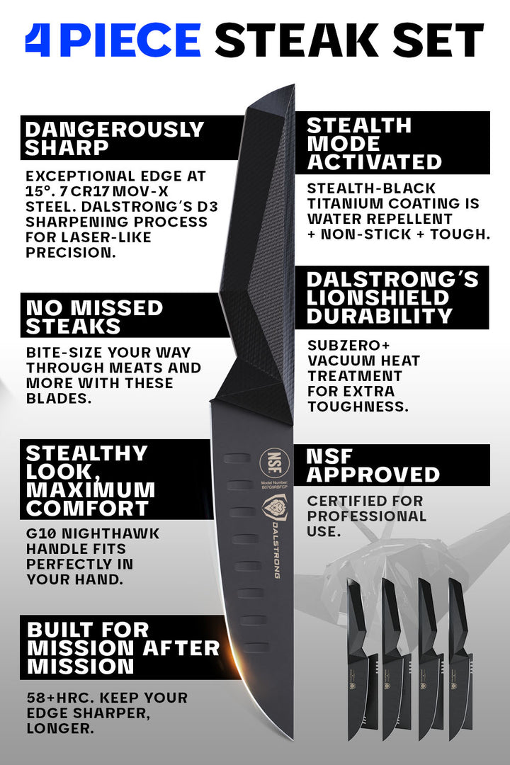 4-Piece Steak Knife Set | Shadow Black Series | NSF Certified | Dalstrong ©
