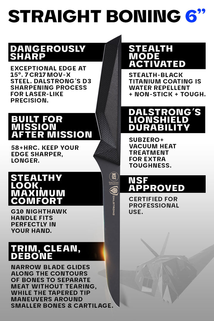 Straight Boning Knife 6" | Shadow Black Series | NSF Certified | Dalstrong ©