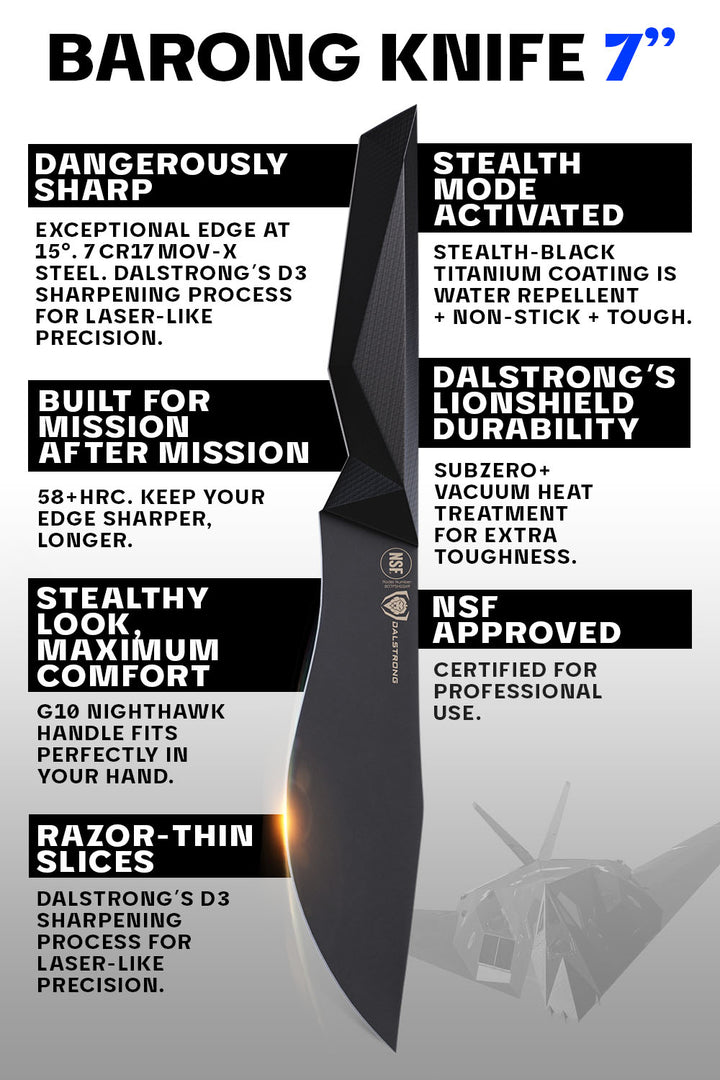 Chef & Cleaver Hybrid 'Barong' Knife 7" | Shadow Black Series | NSF Certified | Dalstrong ©