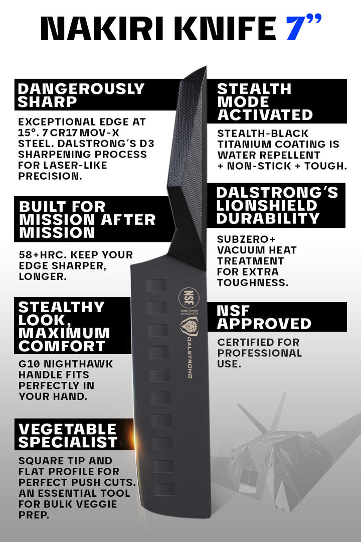 Nakiri Vegetable Knife 7" | Shadow Black Series | NSF Certified | Dalstrong ©
