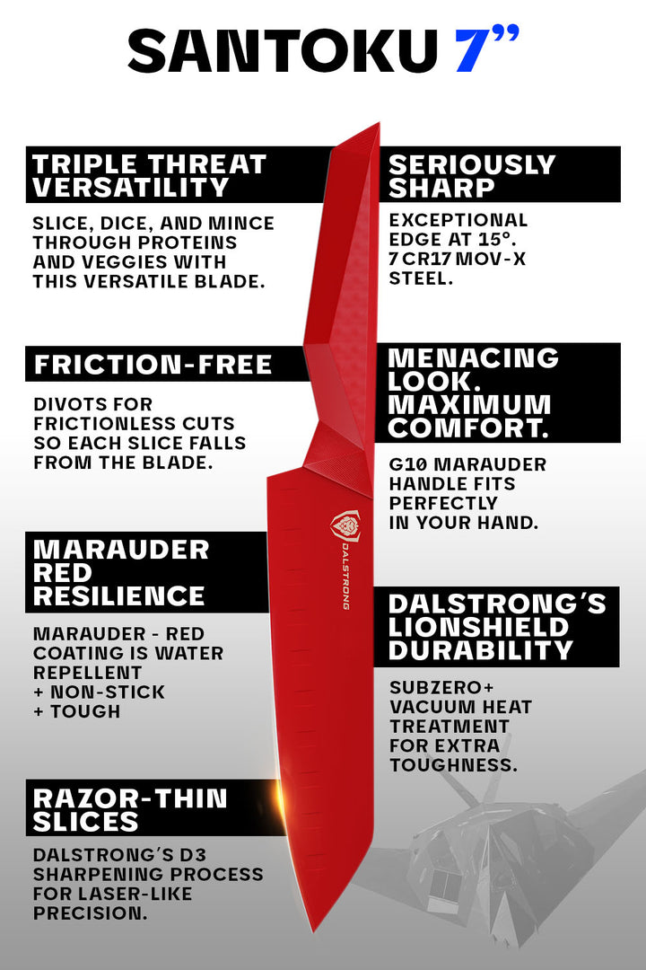 Santoku Knife 7" | Shadow Black Series | RED Edition | Dalstrong ©