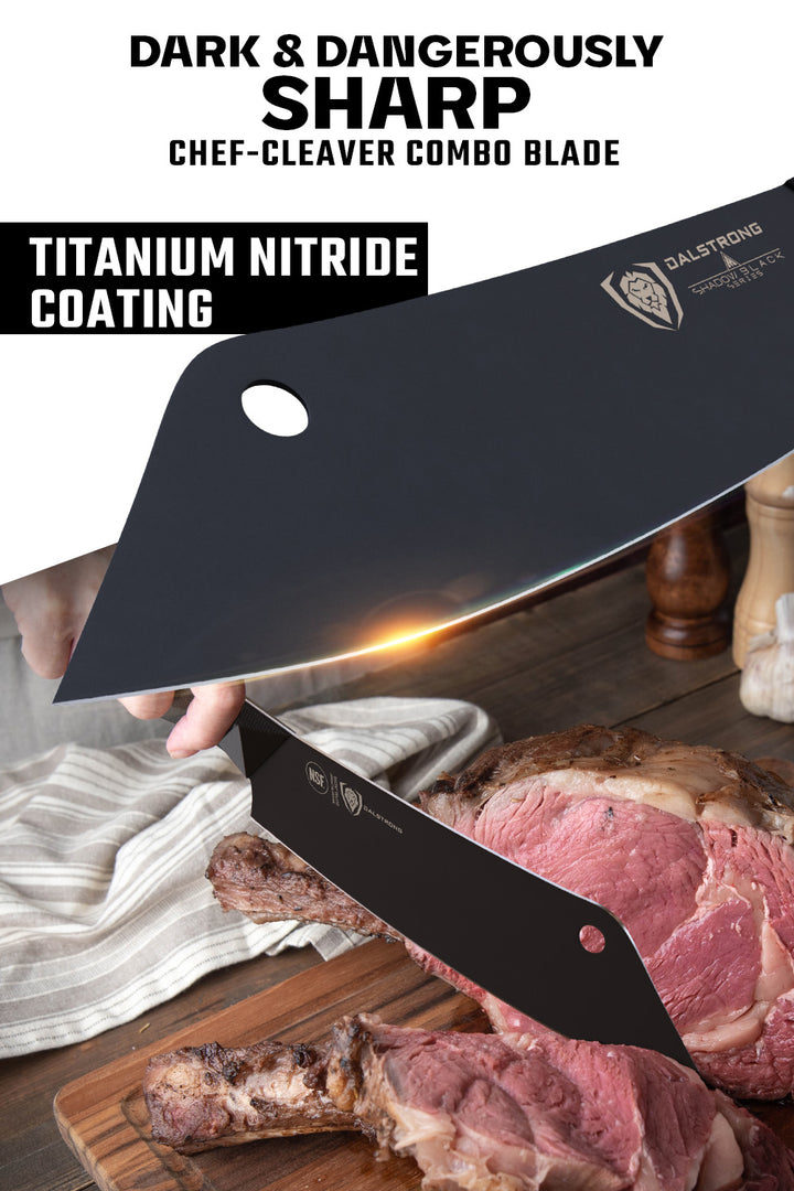 Cleaver Hybrid Chef's Knife 8" | Crixus | NSF Certified | Shadow Black Series | Dalstrong ©