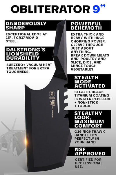 Meat Cleaver 9" | Obliterator | Shadow Black Series | NSF Certified | Dalstrong ©