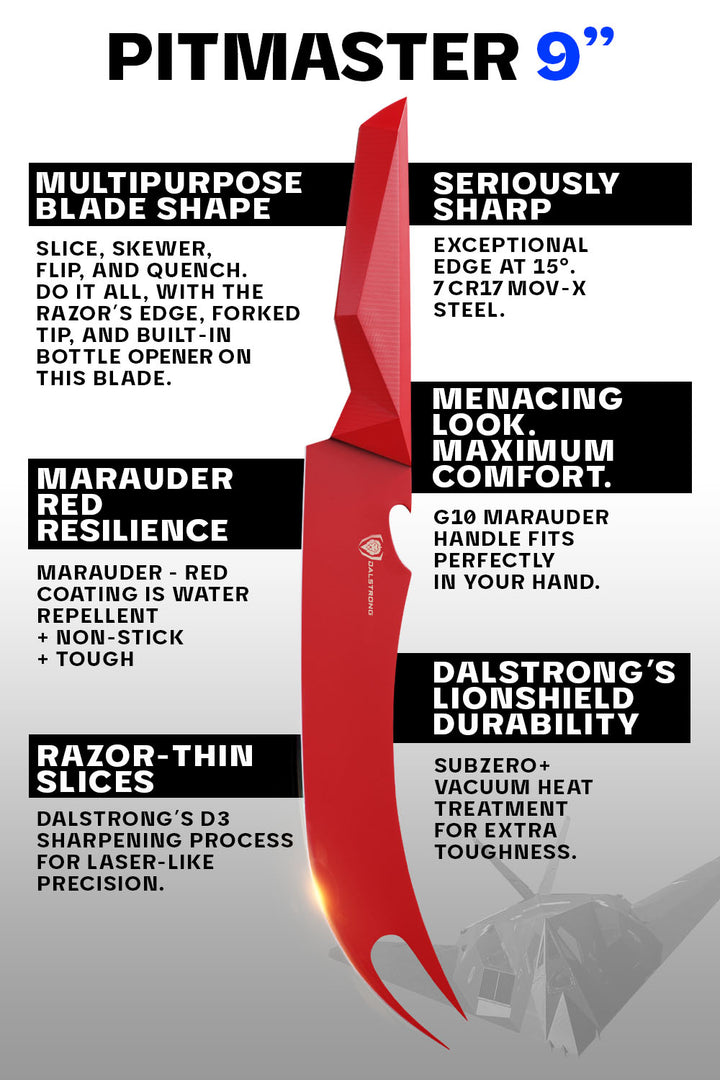 BBQ Pitmaster & Meat Knife 9" | Shadow Black Series | RED Edition | Dalstrong ©